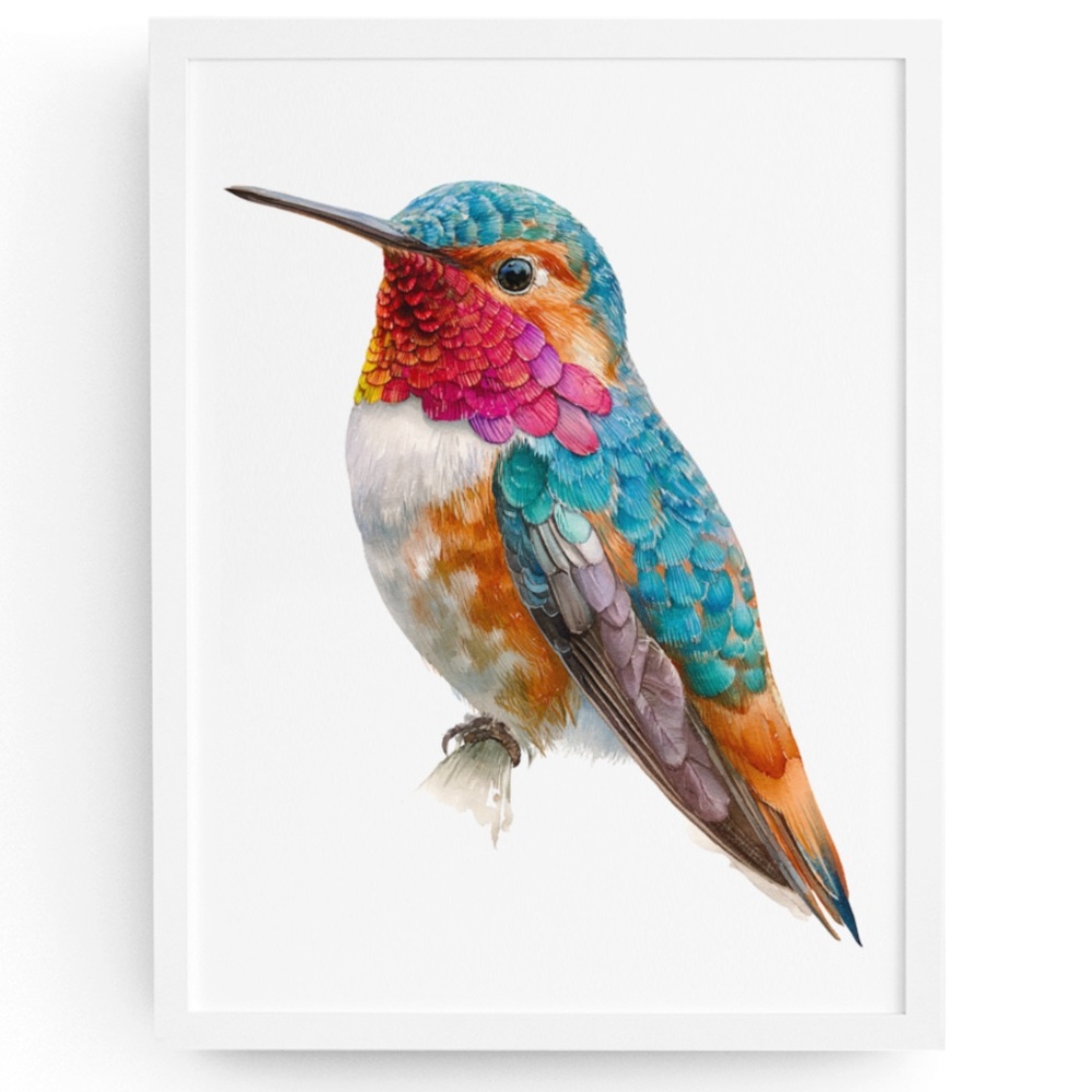 Watercolor Hummingbird Wall Art Print, Unframed - Enchanting Nature-Inspired